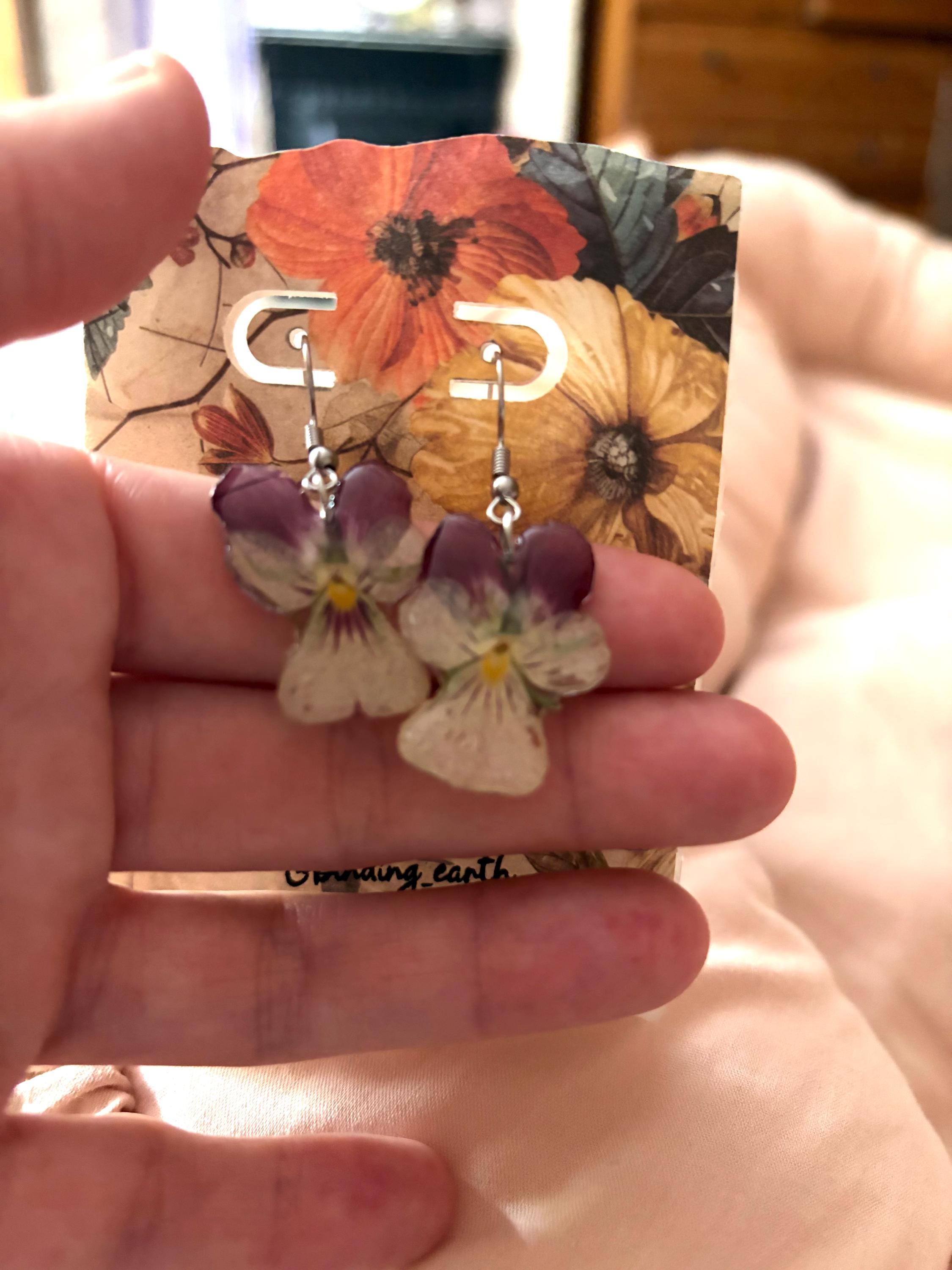 Real Pressed Pansy Earrings