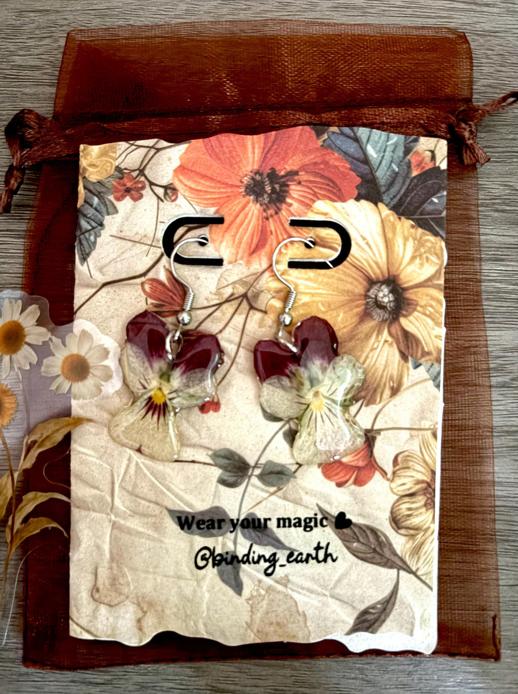 Real Pressed Pansy Earrings